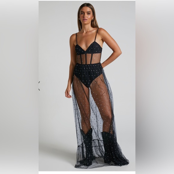 JAYLEEN MAXI DRESS - GLITTER TULLE CORSET DRESS IN BLACK - Picture 2 of 5